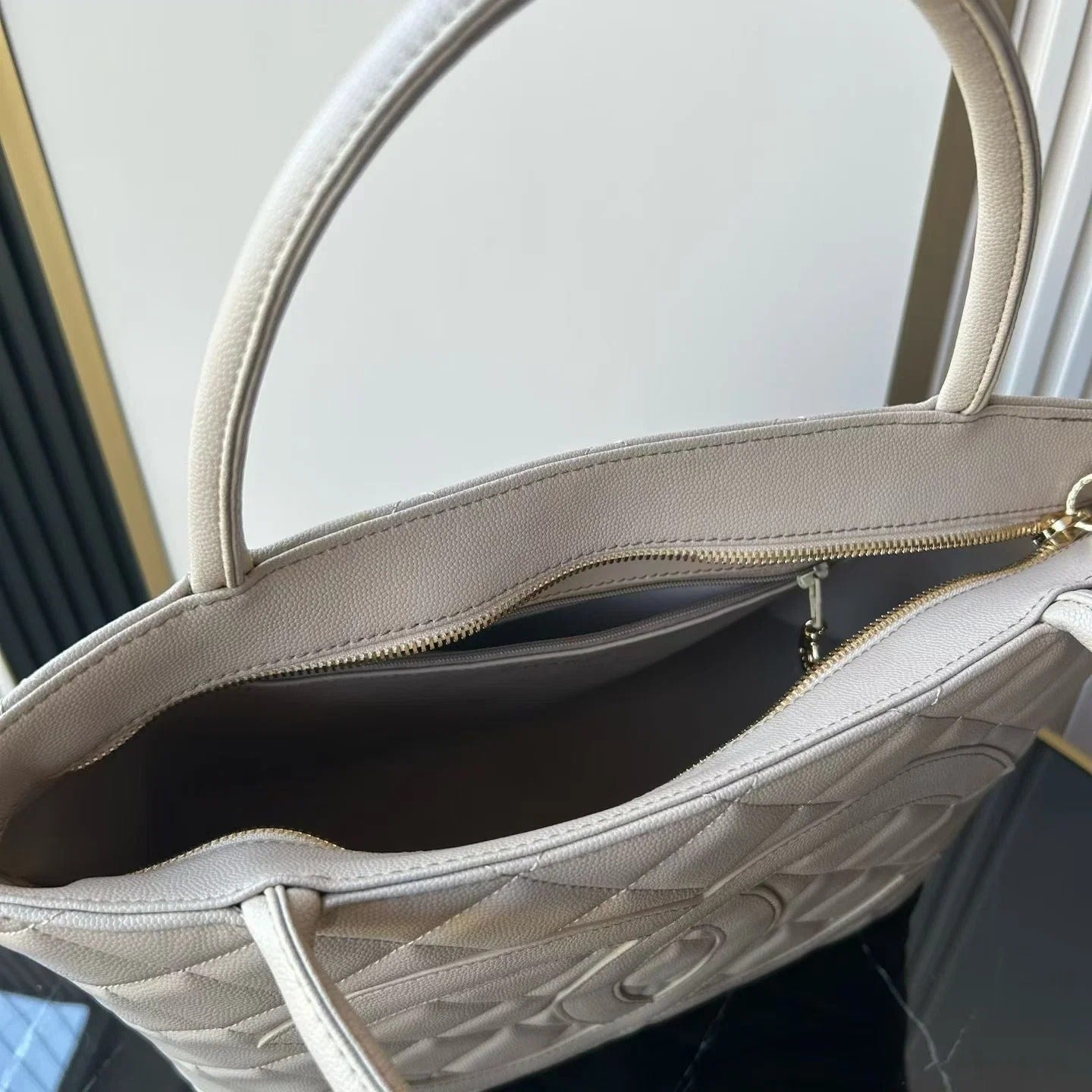Chanel 2026 Medallion Tote Bag 30cm Light Grey Caviar Cowhide
