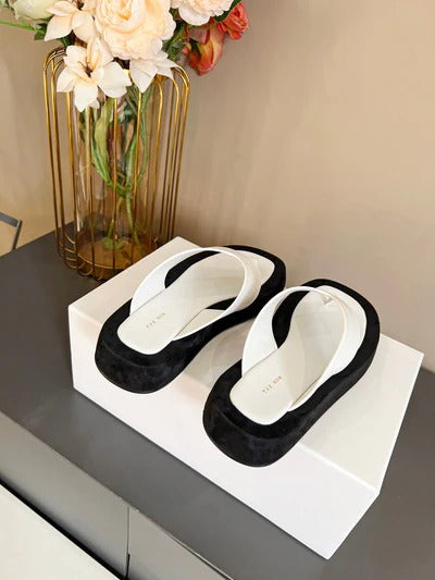 The Row Ginza Platform Sandal Black White Velvet Leather 293551