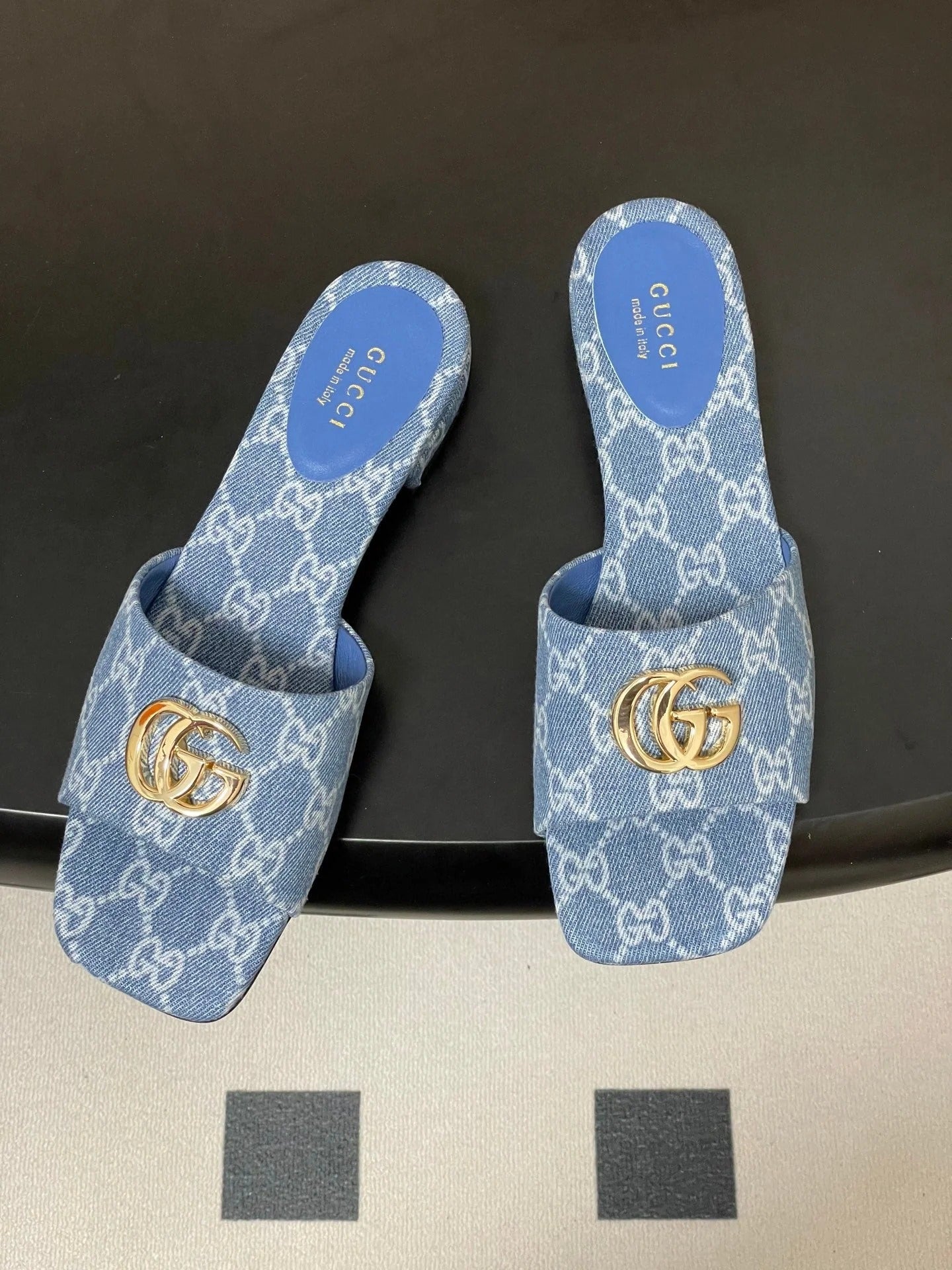 GG 26ss Open Toe Slippers Blue Denim Monogram
