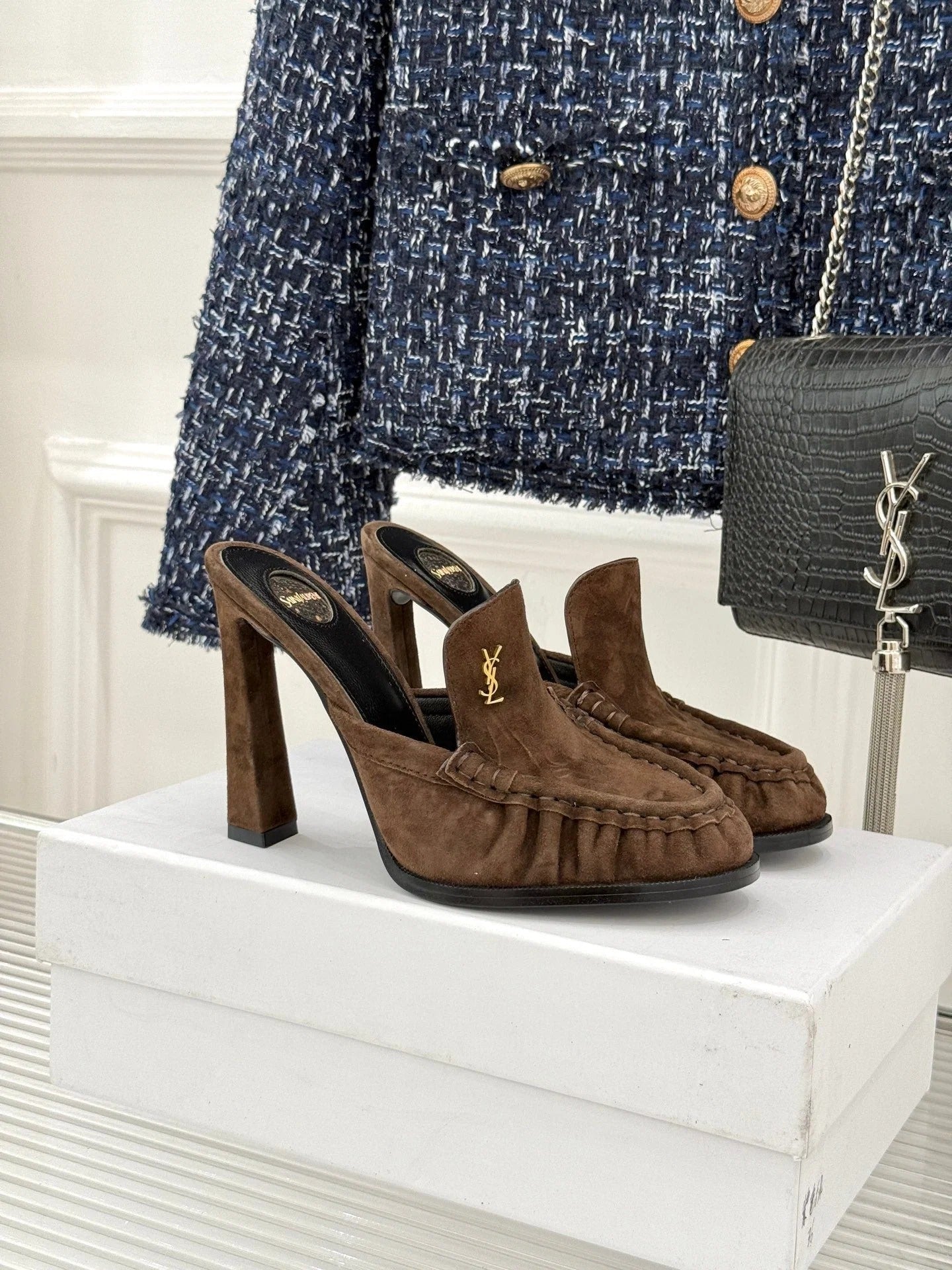 YSL 2026 Le Loafer Cassandre Mule 105mm Suede Leather 642949