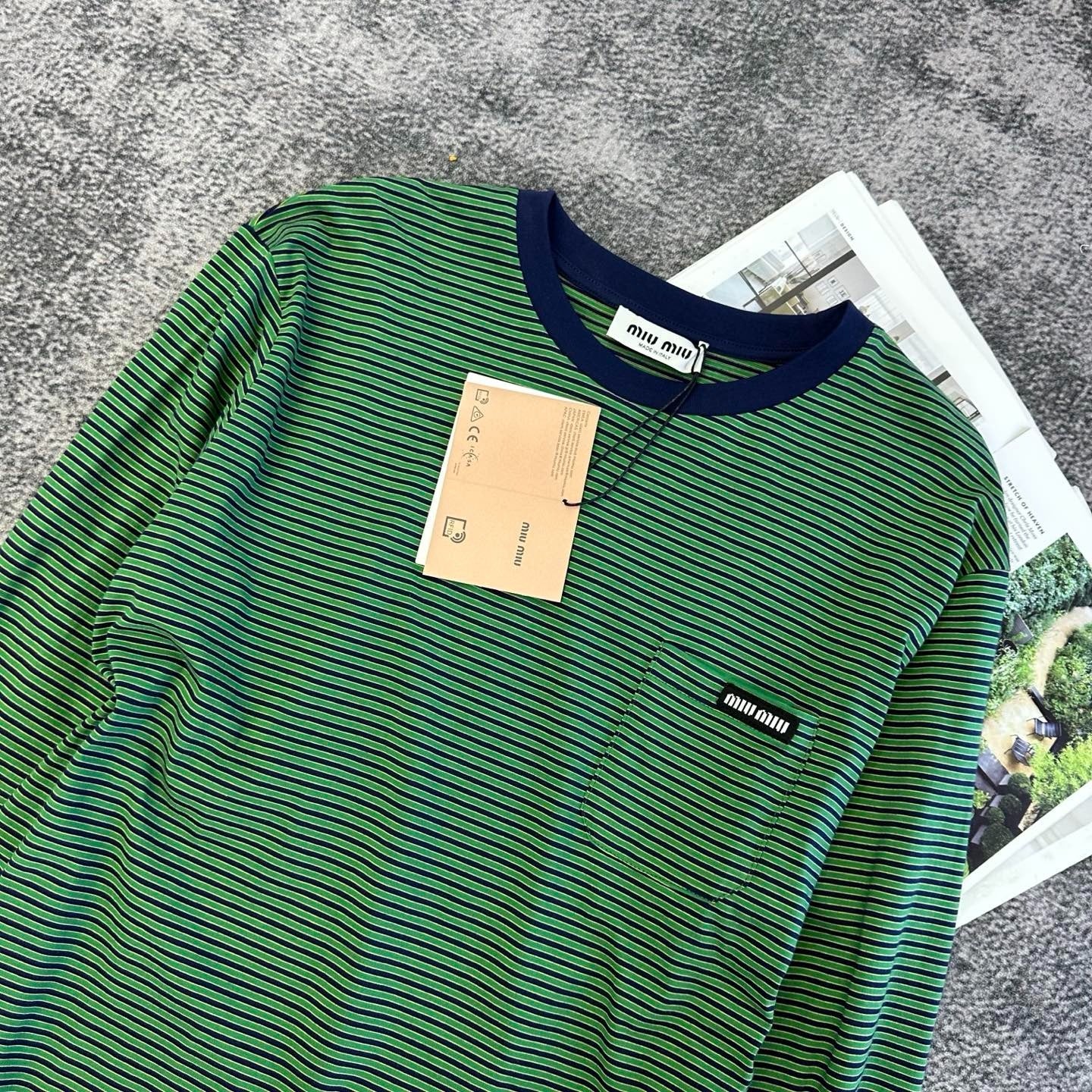 Miumiu 2026 Striped Long-sleeved Shirt Green Mix Blue Cotton 420187