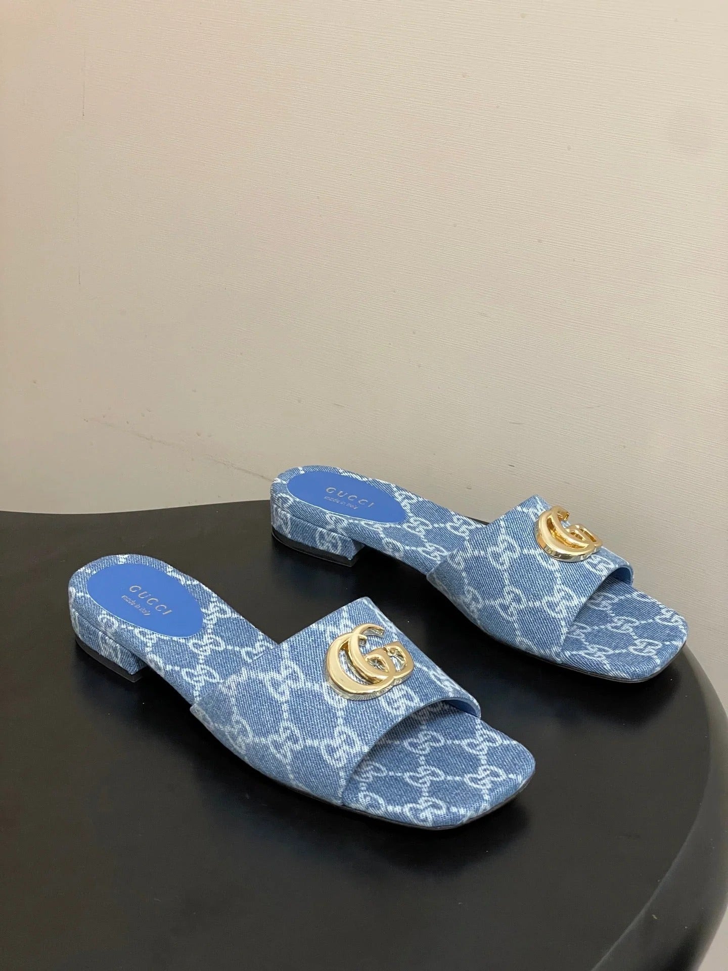 GG 26ss Open Toe Slippers Blue Denim Monogram