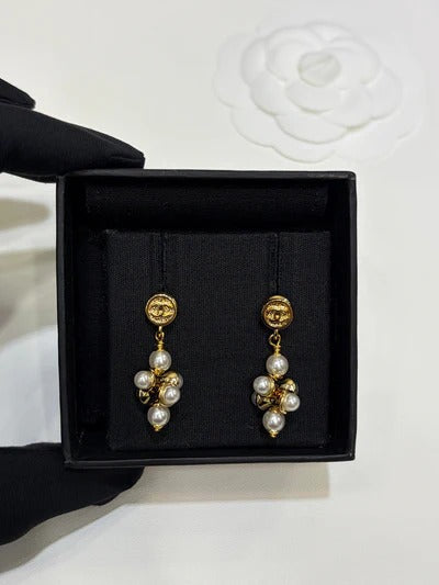 Chanel 2026 Silver Double C Pearl Flower Earrings