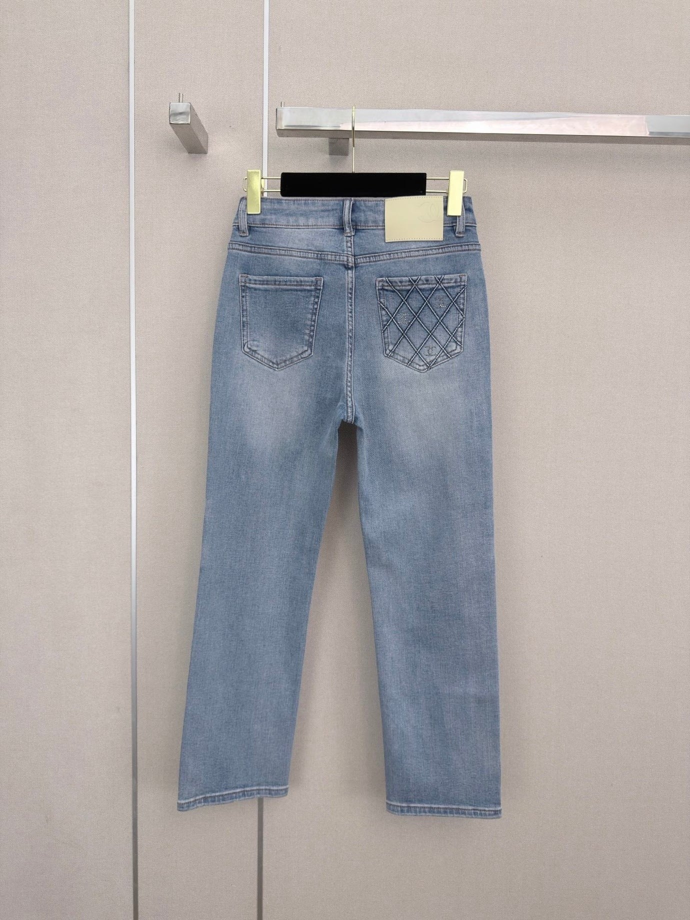 Chanel 2026 Straight-leg Jeans With Rhinestone Quilted Pockets Blue Cotton 377049