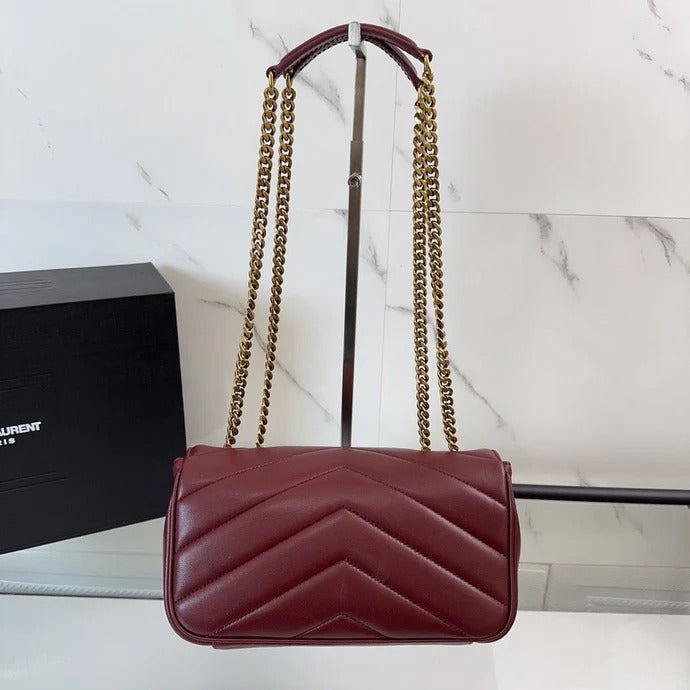 YSL 2026 Loulou Bag 24cm Burgundy Red Lambskin