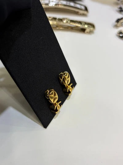 Chanel 2026 Gold Diamond Pattern Small Square Double C Pendant Earrings
