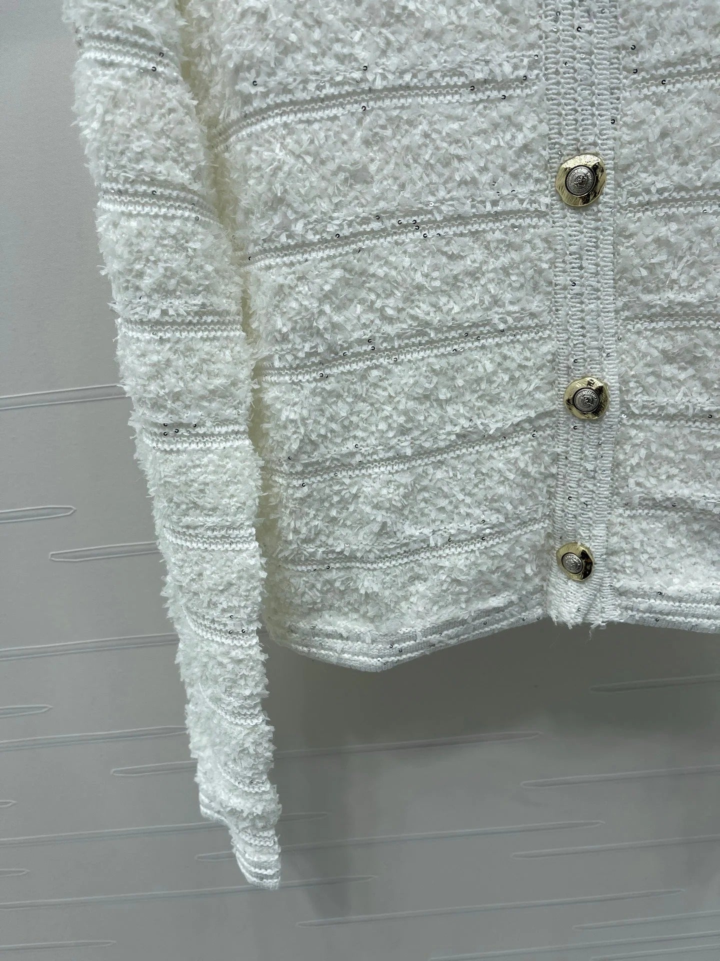 Chanel 2026 Striped Sequined Long-Sleeve Cardigan White Wool