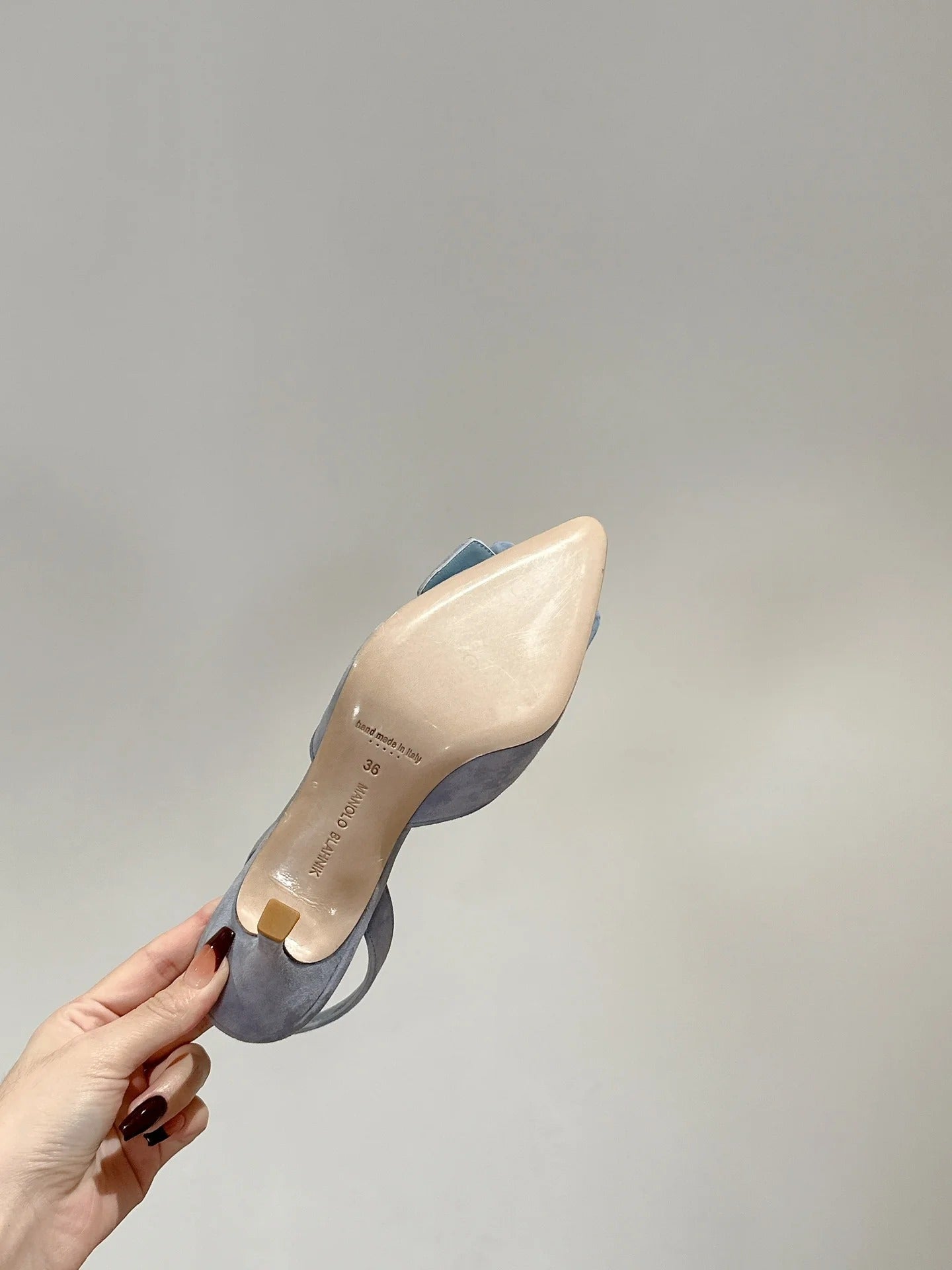 Manolo Blahnik High-Heeled Sandal 70mm Light Blue Suede Leather 598557