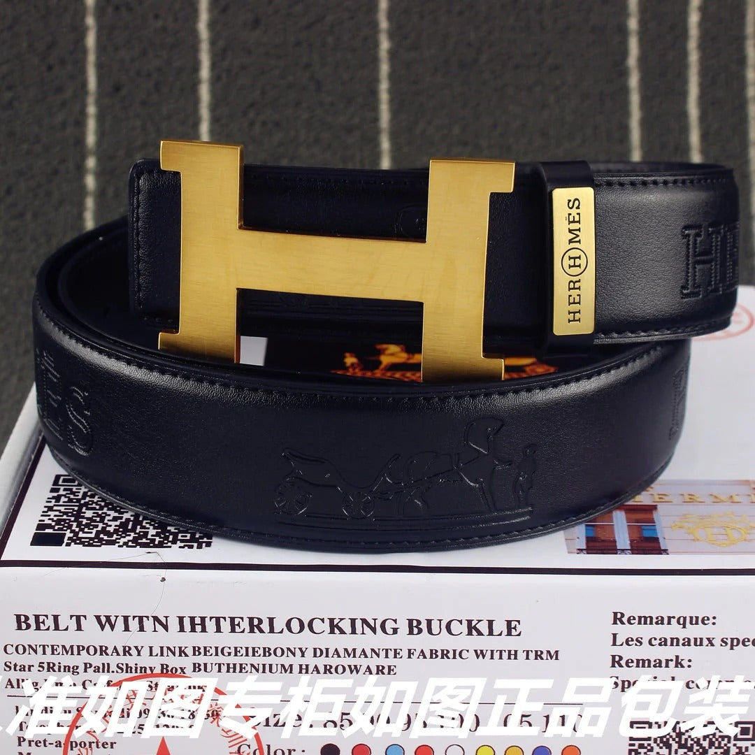 HM Constance Belt 38mm Black Calfskin Gold Buckle 619961