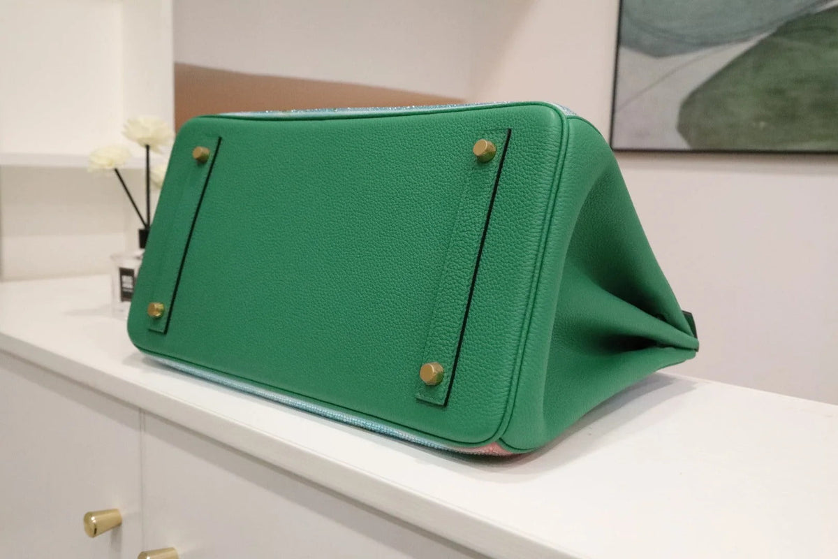 High-end Hermes 2026 "Paradise" Swarovski Crystal Birkin 35cm Bag Vert Vertigo Togo Leather