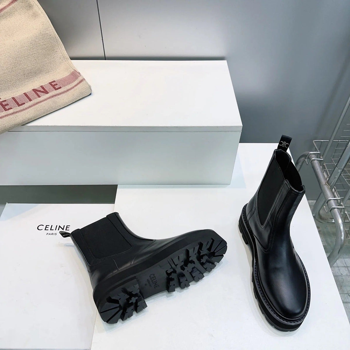 Celine 2026 Chunky Chelsea Boots Black Calfskin 107301