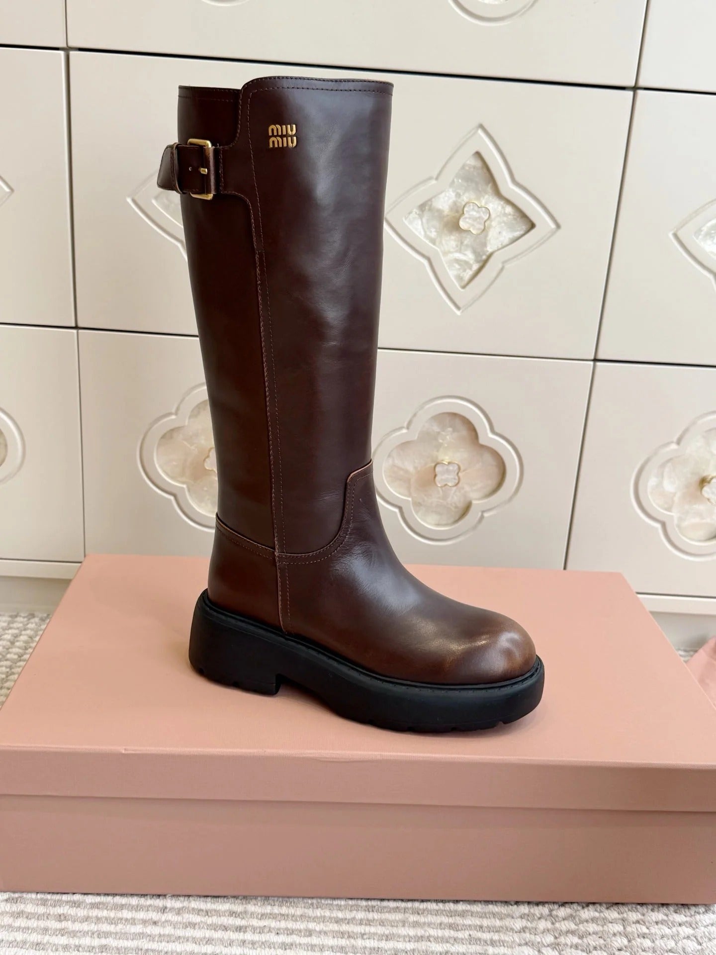 Miumiu 2026 Buckle-Detail Knee-High Boots Leather 955680
