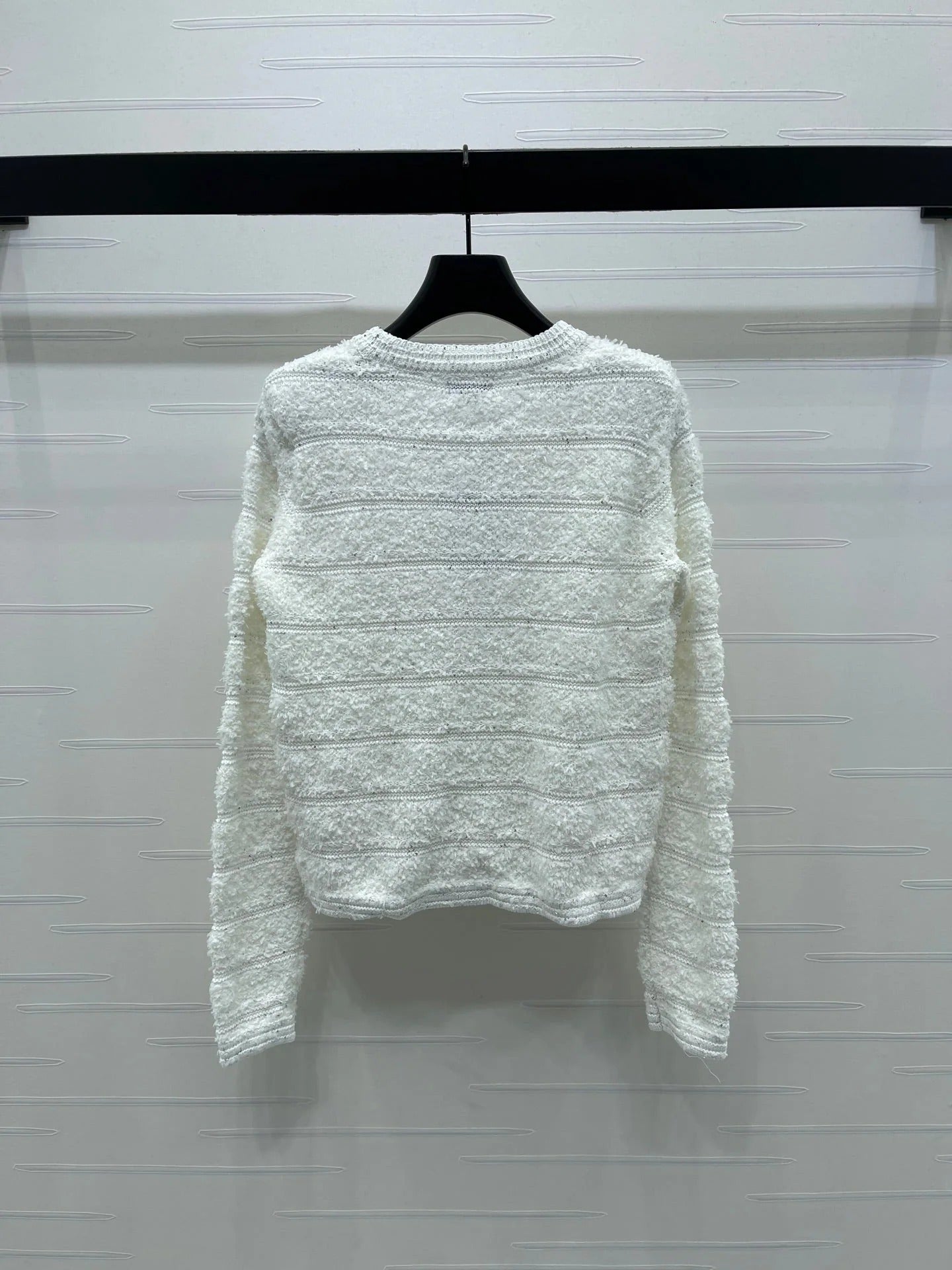 Chanel 2026 Striped Sequined Long-Sleeve Cardigan White Wool
