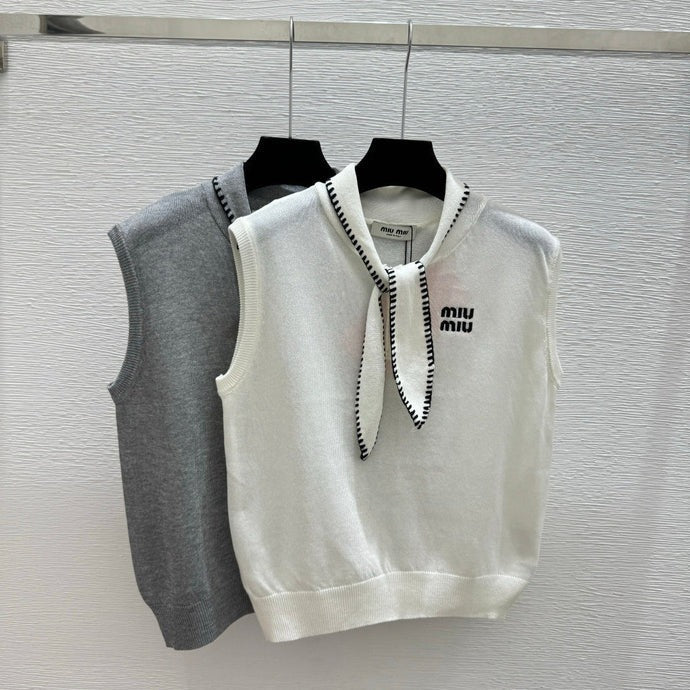 Miumiu 2026 Tie-Waist Crew Neck Knitted Vest Wool Cashmere 341448