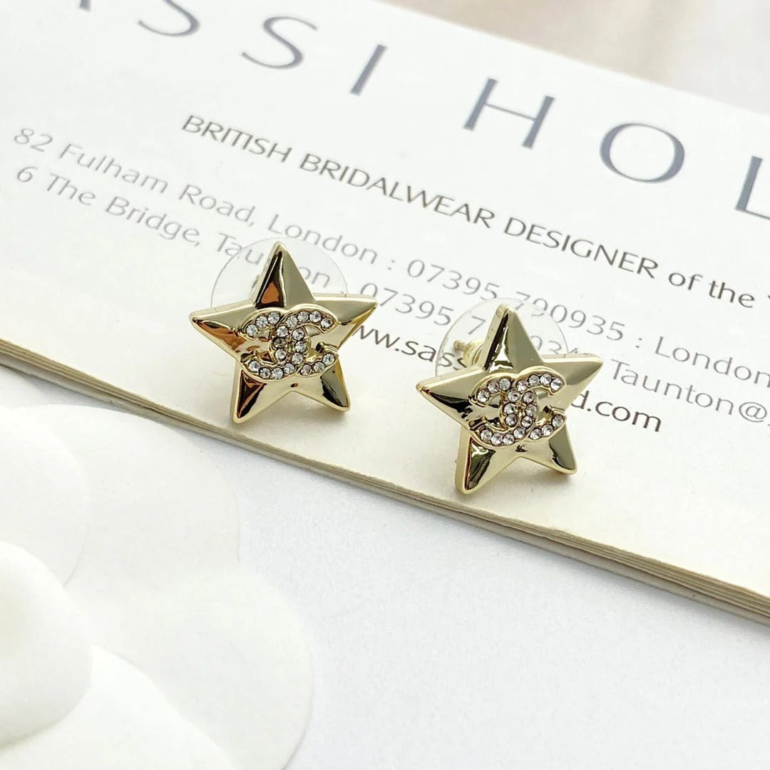 CC Light Gold Double C Star Earrings