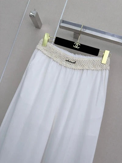 Chanel 2026 Wide-leg Trousers With Unique Waist Tencel Linen 377055