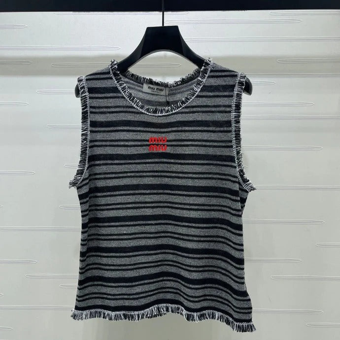 Miumiu 2026 Striped Knitted Vest Black Grey Wool Polyester 766322