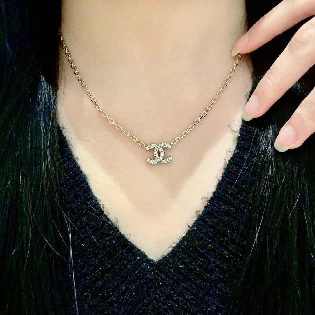 CC Vintage Double C Gold Diamond Necklaces