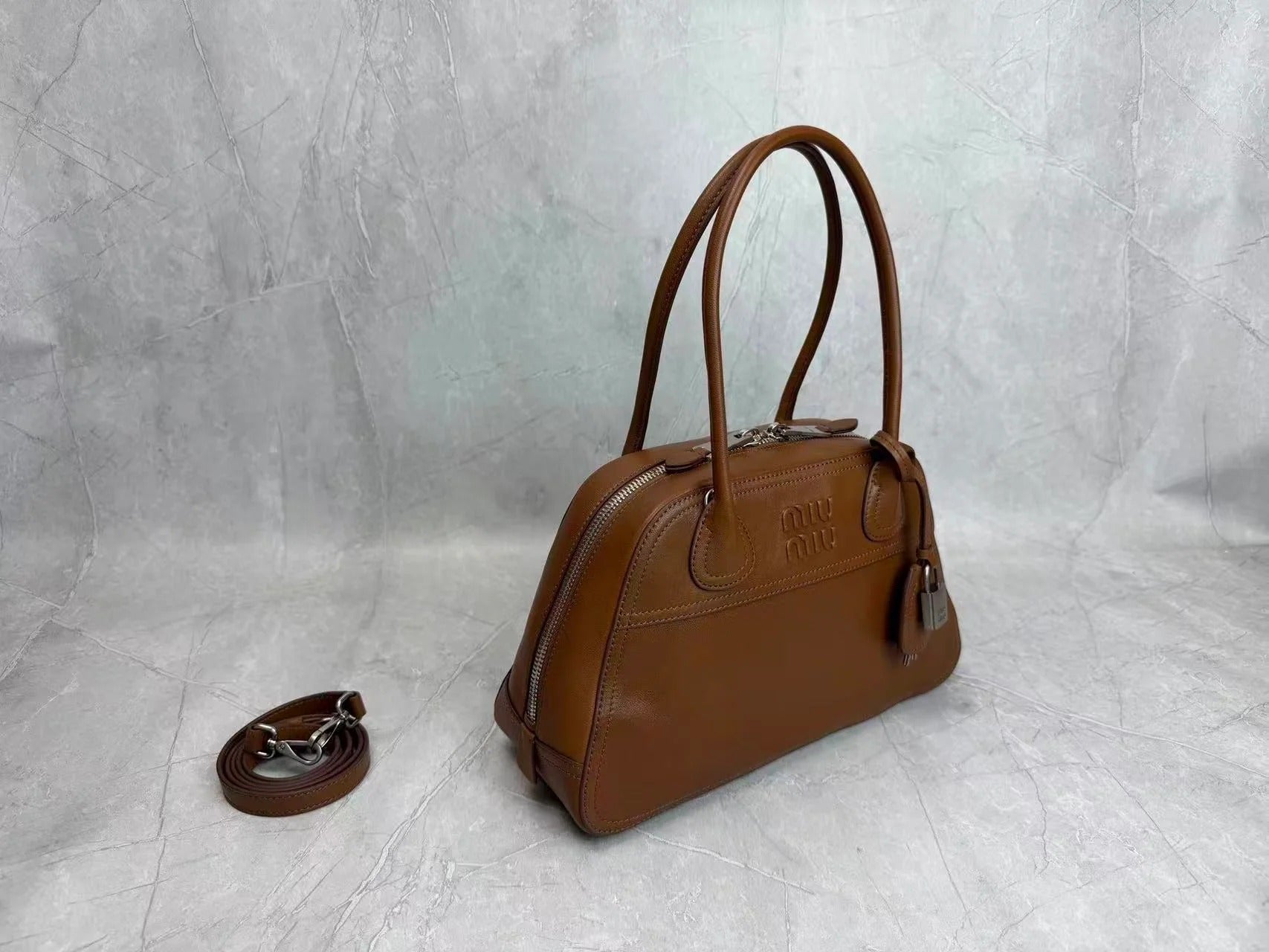 Miu Vivant 32cm Bag in Caramel Nappa Leather