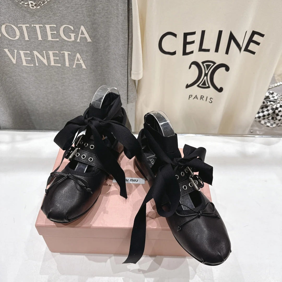 Miumiu 26ss Fairy Style Ballet Flats Satin Cowhide