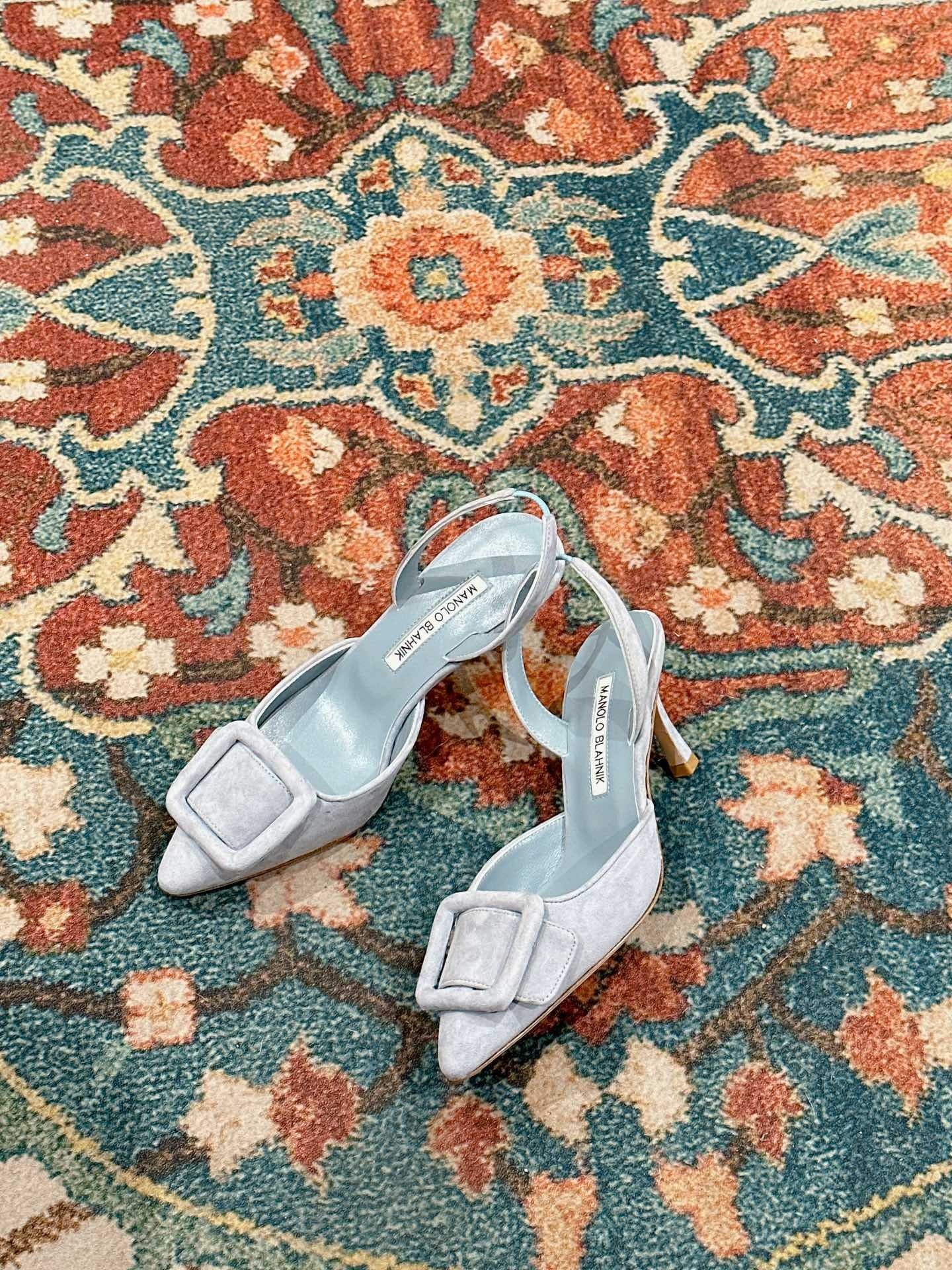 Manolo Blahnik High-Heeled Sandal 70mm Light Blue Suede Leather 598557