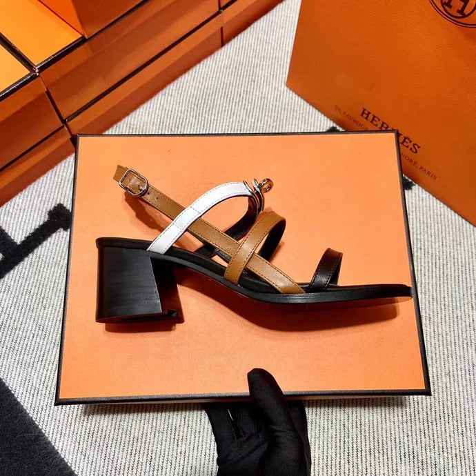 Hermes 2026 Eve Sandal Black Brown White Leather 545948