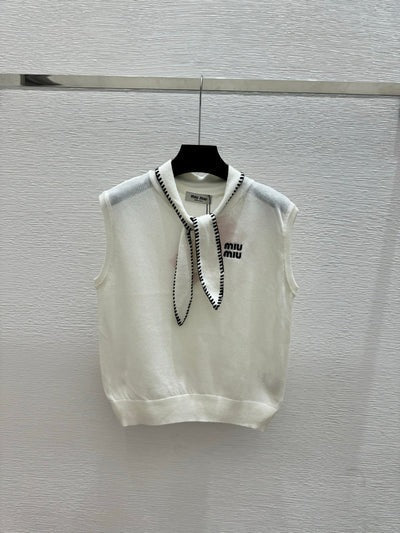 Miumiu 2026 Tie-Waist Crew Neck Knitted Vest Wool Cashmere 341448