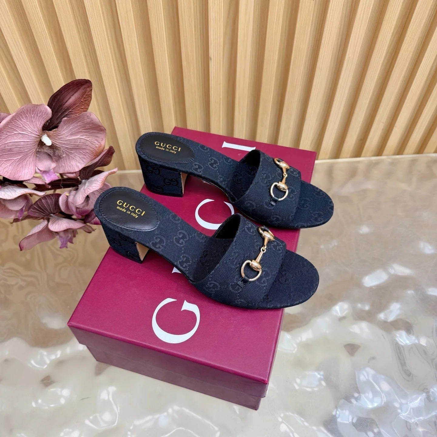 GG 26ss Chunky Heel Sandals 55 Double G Canvas