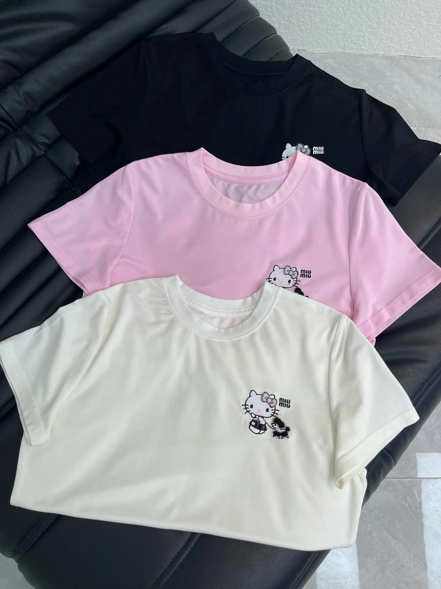 Miumiu 2026 Hello Kitty Embroidered Short-sleeved T-shirt Cotton 346491
