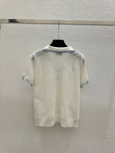 Chanel 2026 Collared Knit Short-sleeved Top Brown White Wool Cashmere 327316