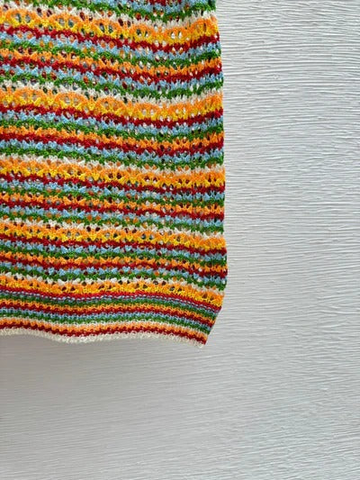 Chanel 2026 Color Block Striped Hollow-Out Crew Neck Knitted Vest 341401