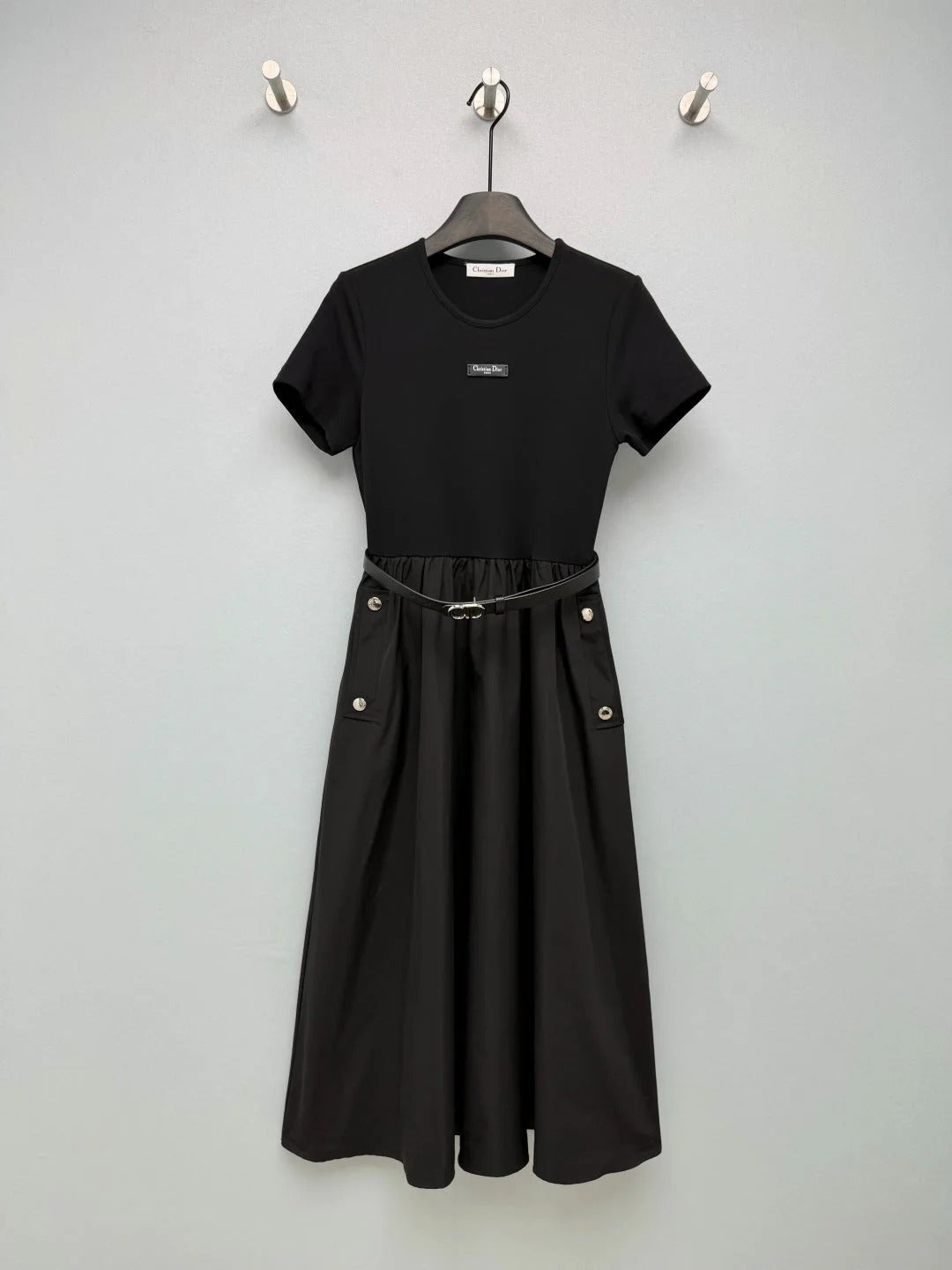 Dior 2026 Short-Sleeve Dress With Belt Polyester Cotton 377818