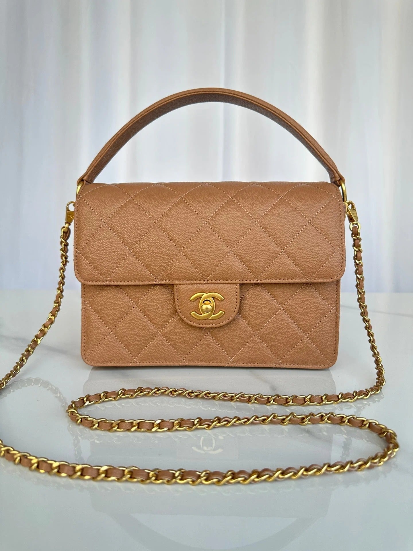 Chanel 2026 Flap Bag with Top Handle Gum-grain Cowhide