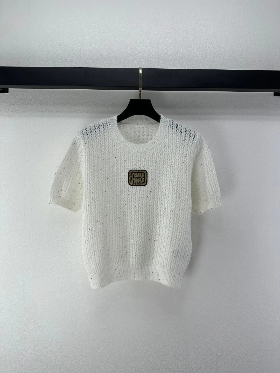 Miumiu 2026 Sequined Knit Short-sleeved Top Wool Polyester 362383