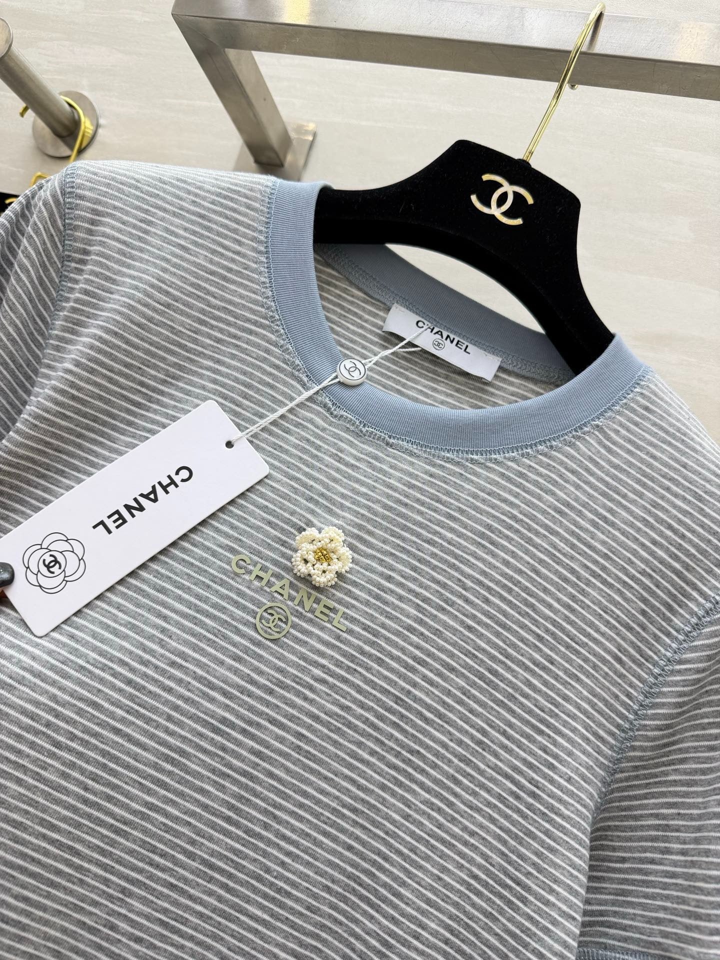 Chanel 2026 Camellia Striped T-Shirt Cotton 213368
