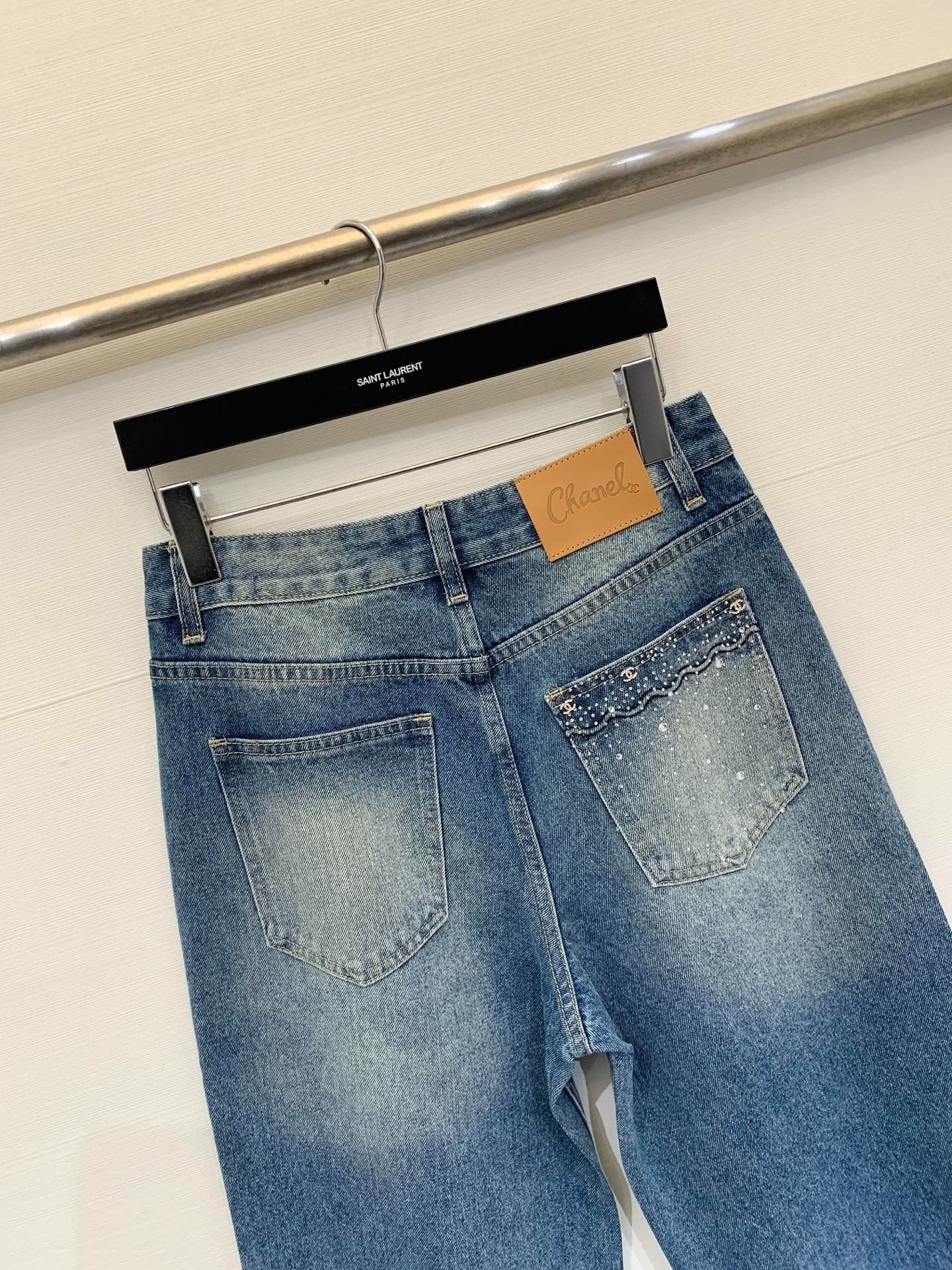 Chanel 2026 Rhinestone-Embellished Straight-Leg Jeans 155198