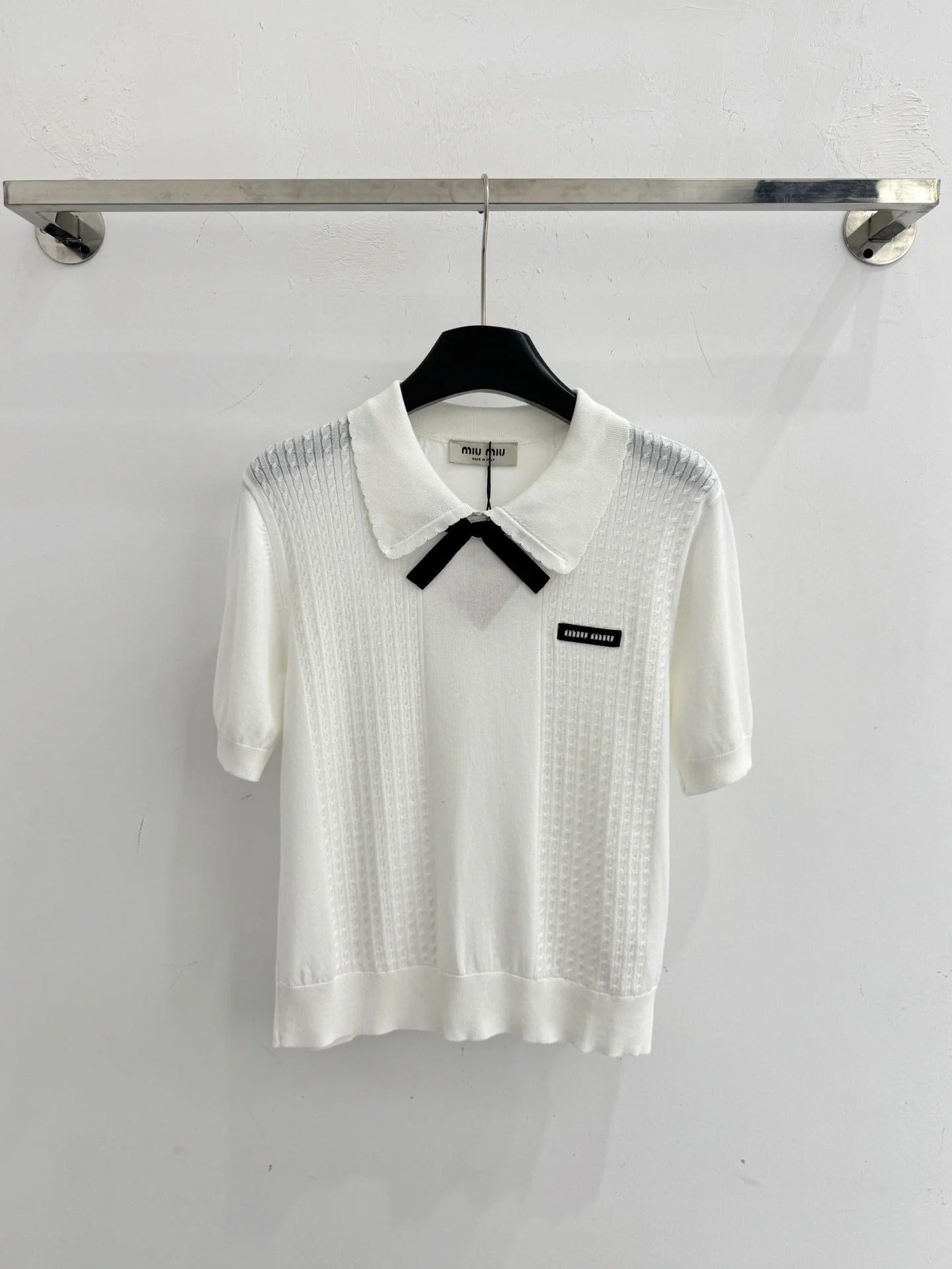 Miumiu 2026 Short-sleeved Top With Bow Wool 179456