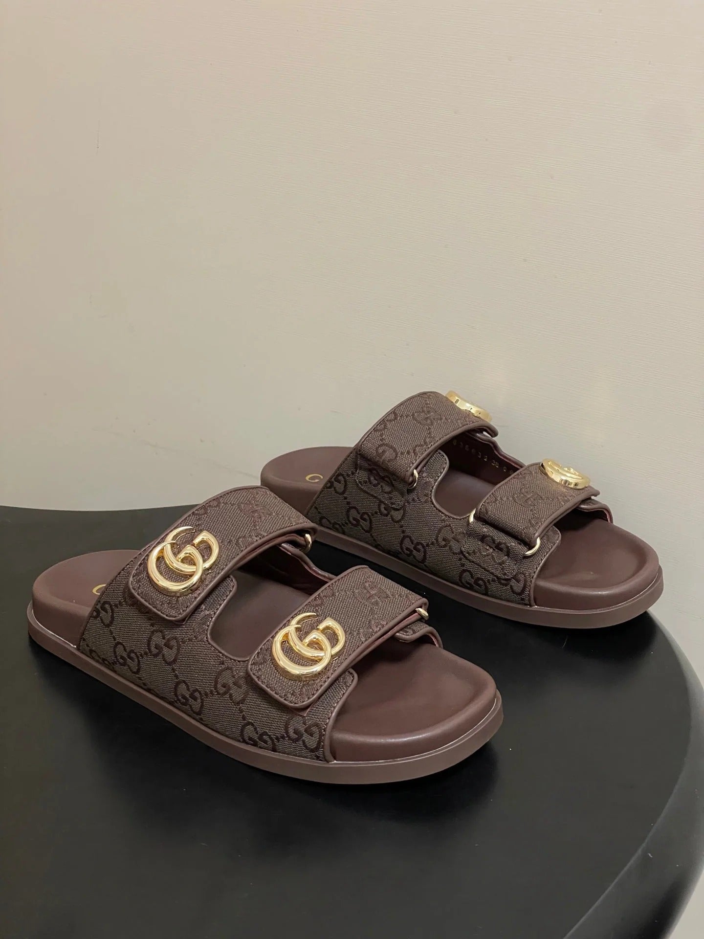 GG 26ss Platform Slippers Monogram Canvas Sheepskin