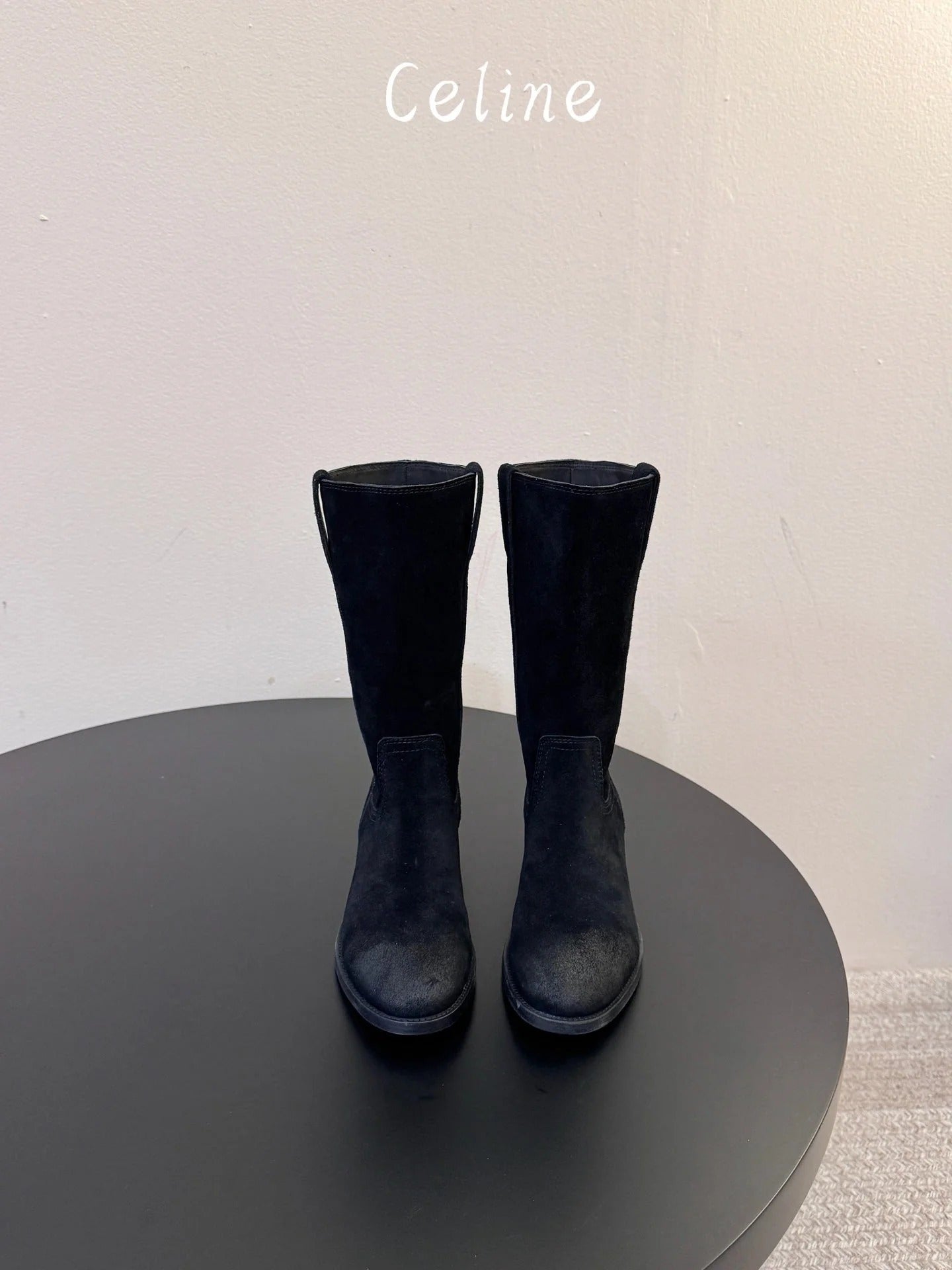 Celine 2026 Knee-High Pull-On Boots Calfskin Suede 104481