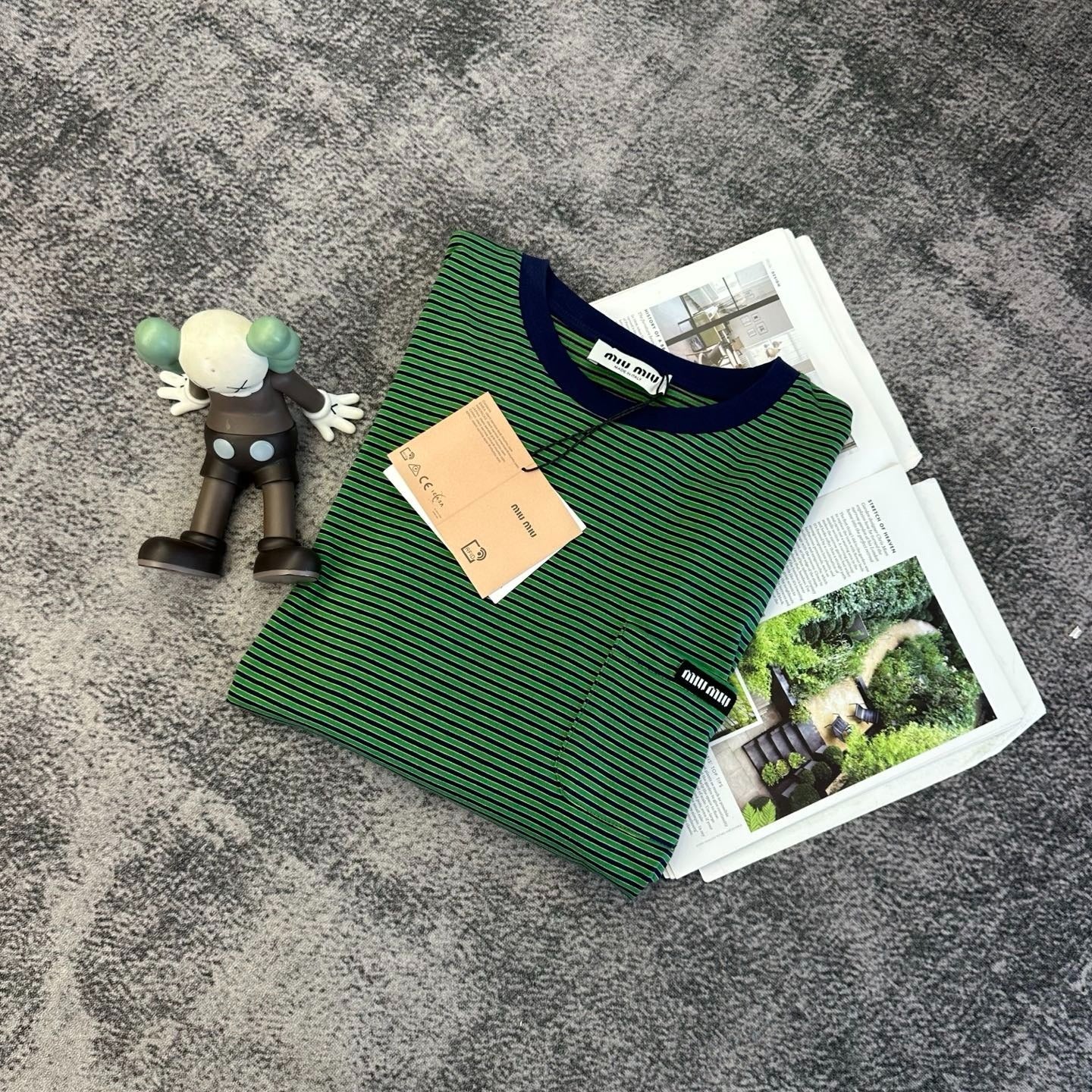 Miumiu 2026 Striped Long-sleeved Shirt Green Mix Blue Cotton 420187