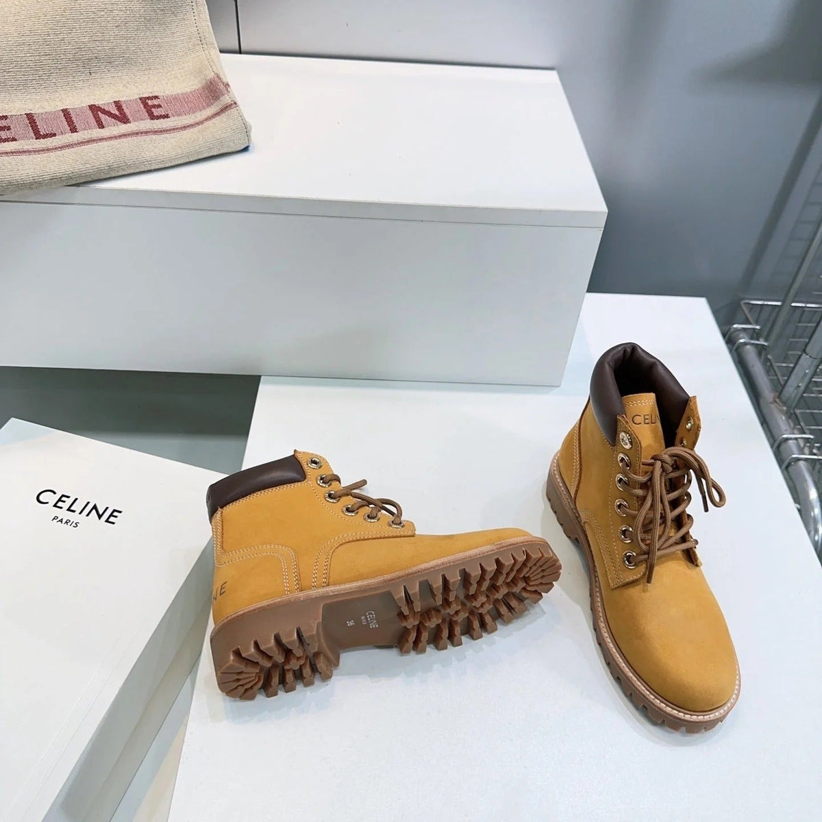 Celine 2026 Martin Lace-Up Boots Nubuck Leather 107294