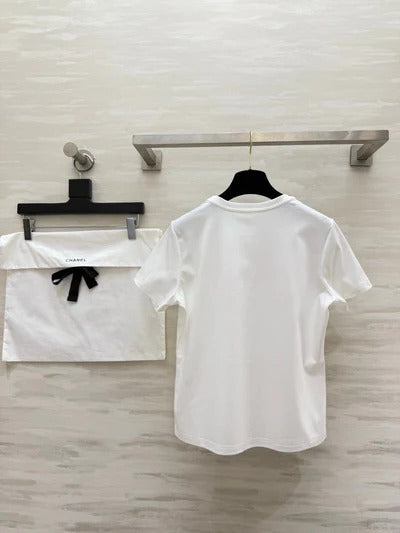 Chanel 2026 Pink and White Embroidered Chanel-Style T-Shirt Cotton 377543