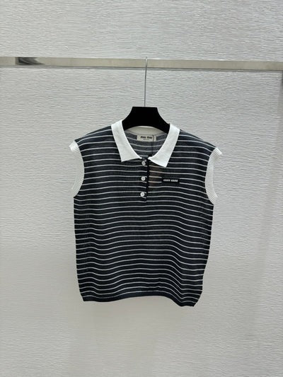 Miumiu 2026 Striped Sleeveless Knit Vest Cotton 341375