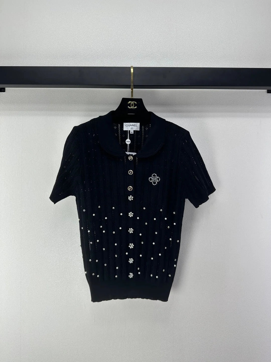 Chanel 2026 Beaded Knit Short-sleeved Top Wool Nylon 368304