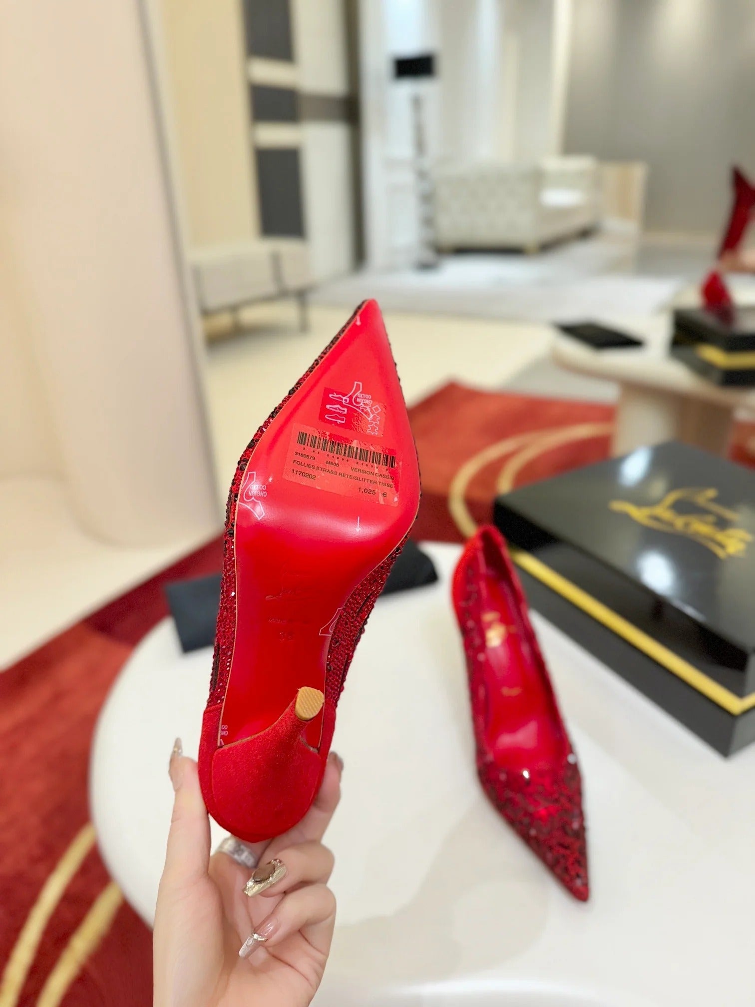 Christian Louboutin Lasera Strass Pump 100mm Red Sheepskin 574424