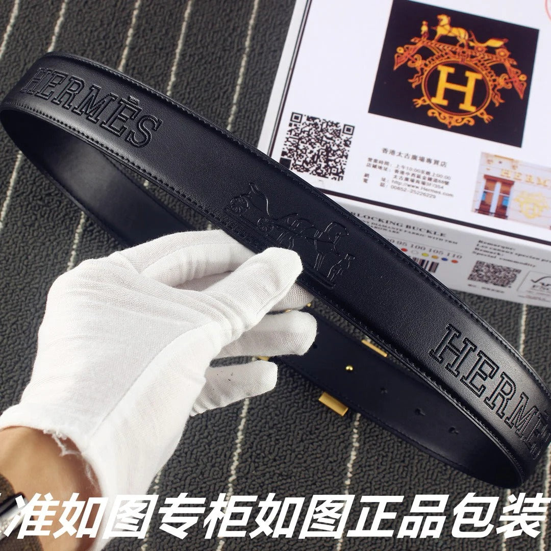 HM Constance Belt 38mm Black Calfskin Gold Buckle 619961