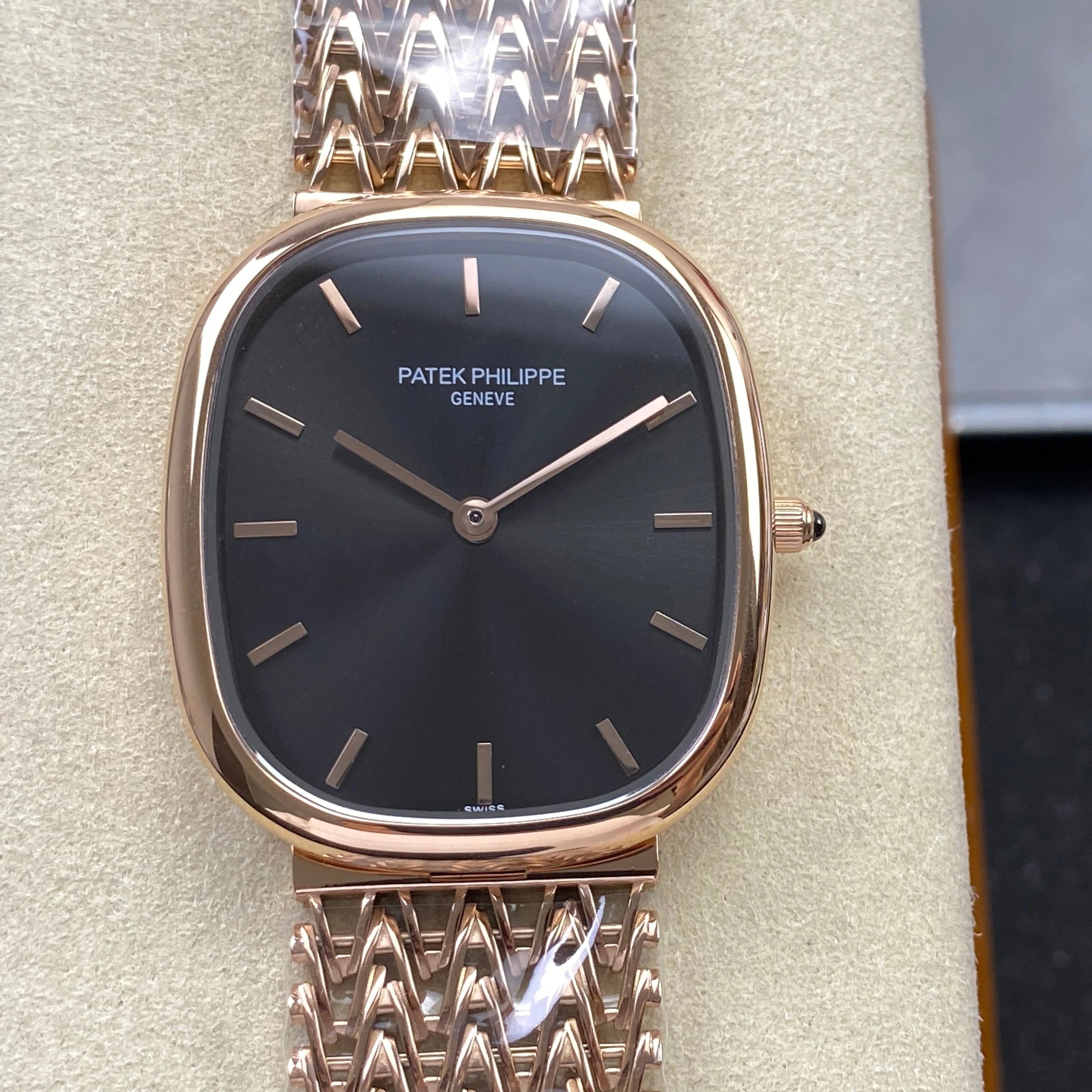 Patek Philippe Golden Ellipse 41mm Black Dial Rose Gold Strap