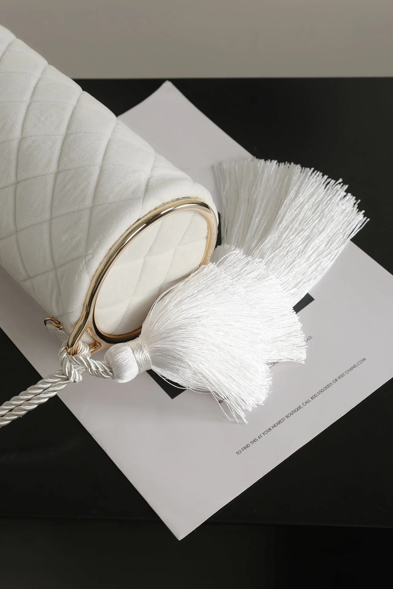 Chanel 2026 Clutch With Strap 23.5cm White Velvet Leather