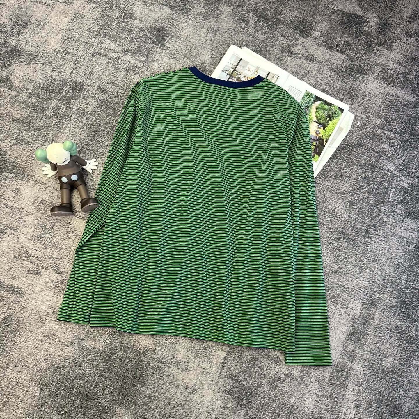 Miumiu 2026 Striped Long-sleeved Shirt Green Mix Blue Cotton 420187