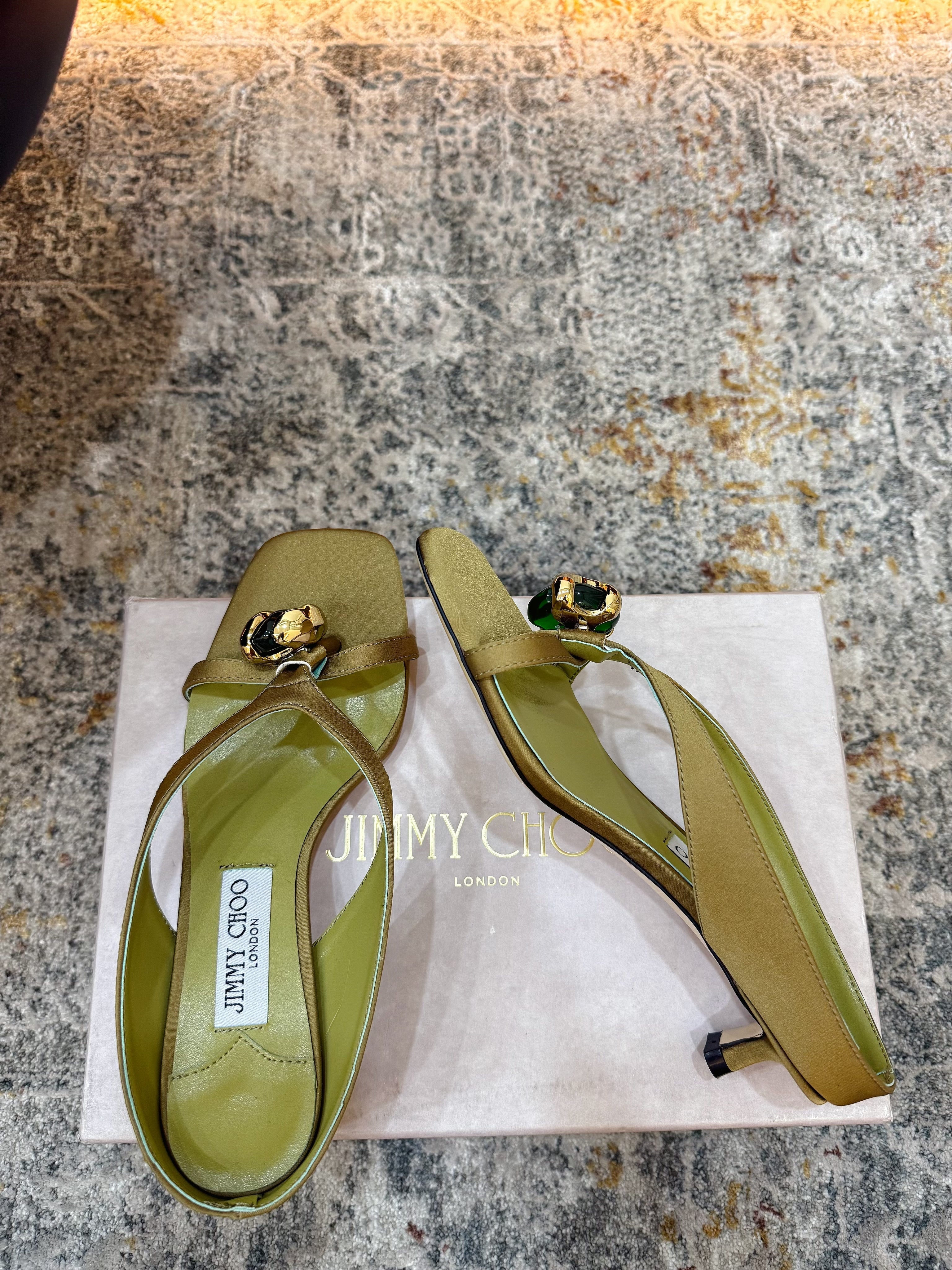 JC 26s Emani Mule 45 Sandals 4cm Olive Green Satin 996745